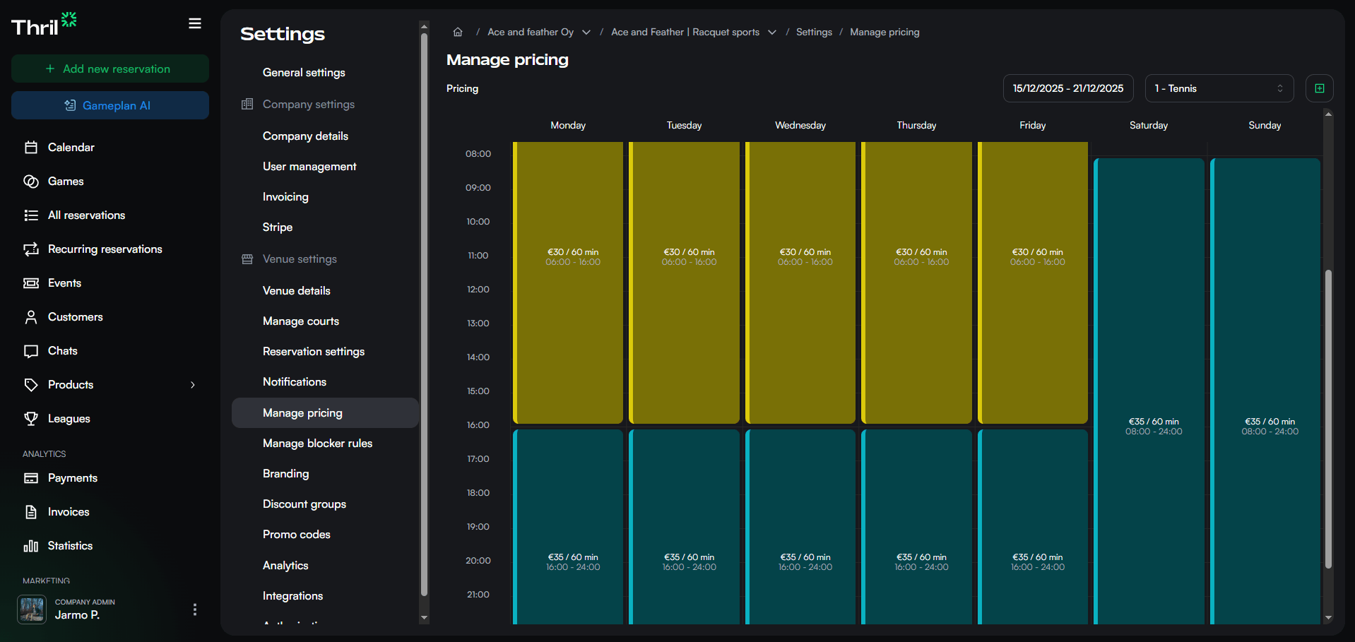 Manage pricing timeline