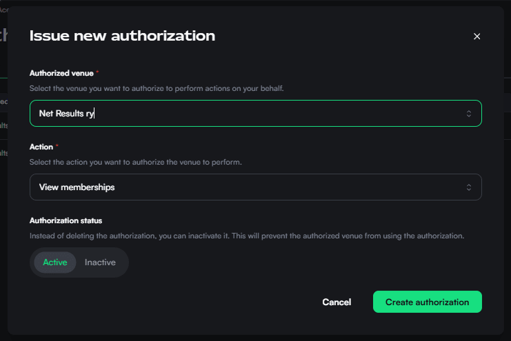 Creating new authorization