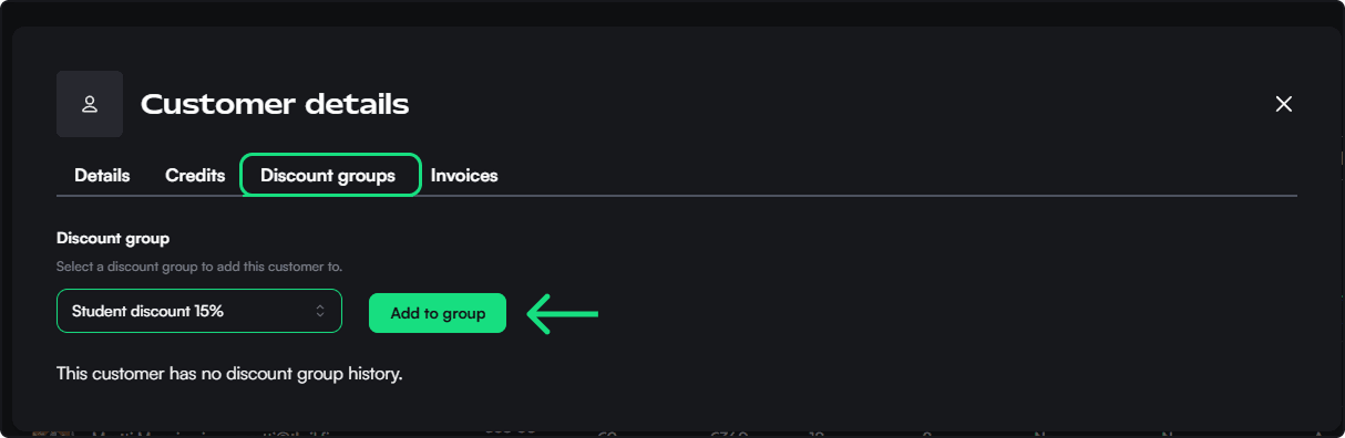 Adding a customer to a discount group