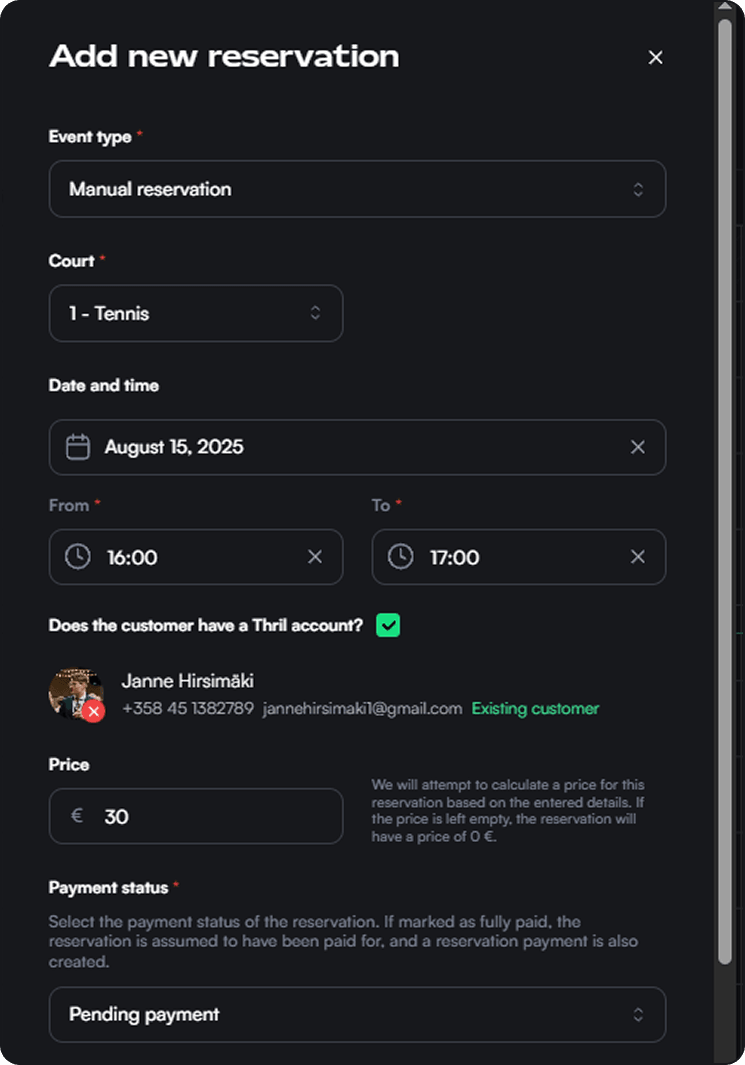 Add new reservation form