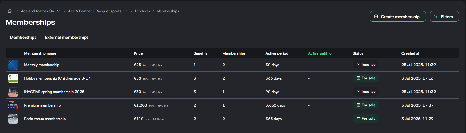 Memberships list